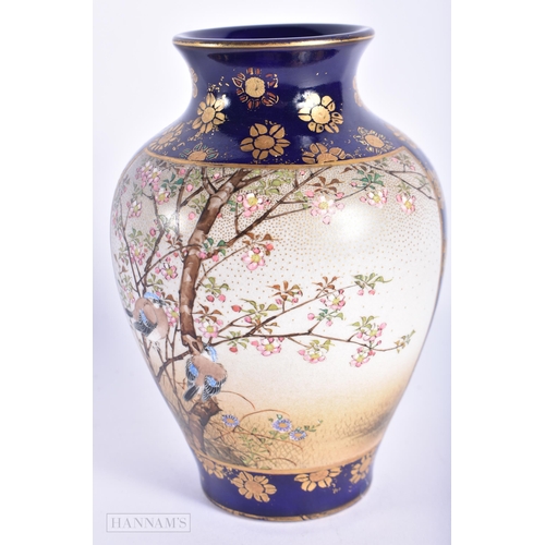 222 - A 19TH CENTURY JAPANESE MEIJI PERIOD SATSUMA VASE painted with birds in landscapes. 12 cm x 8 cm.