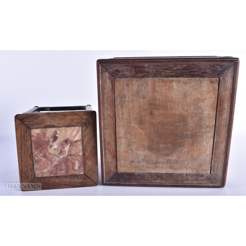 227 - TWO 19TH CENTURY CHINESE CARVED WOOD SCHOLARS STANDS. Largest 19 cm square. (2)