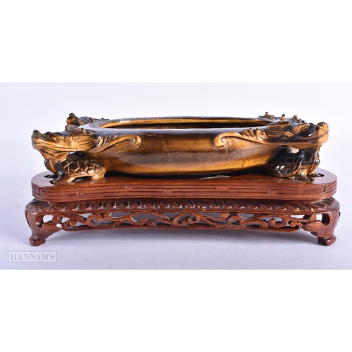 232 - AN UNUSUAL LATE 19TH CENTURY CHINESE CARVED TIGERS EYE BRUSH WASHER Late Qing. 19 cm x 12 cm.