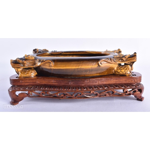 232 - AN UNUSUAL LATE 19TH CENTURY CHINESE CARVED TIGERS EYE BRUSH WASHER Late Qing. 19 cm x 12 cm.