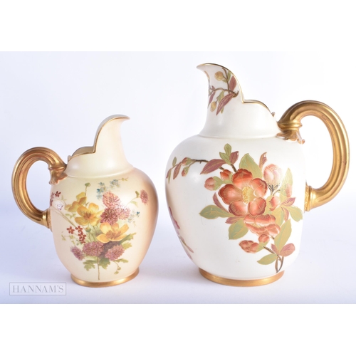 234 - TWO ROYAL WORCESTER BLUSH IVORY JUGS. Largest 18cm high. (2)