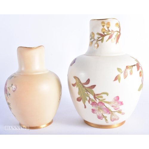 234 - TWO ROYAL WORCESTER BLUSH IVORY JUGS. Largest 18cm high. (2)