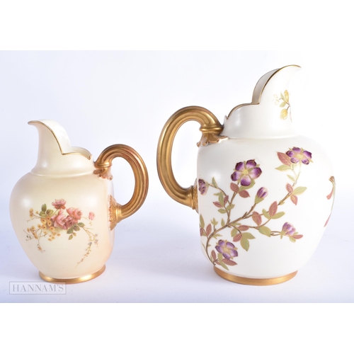 234 - TWO ROYAL WORCESTER BLUSH IVORY JUGS. Largest 18cm high. (2)