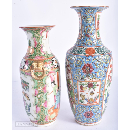 236 - TWO 19TH CENTURY CHINESE CANTON FAMILLE ROSE VASES. Largest 24 cm high. (2)