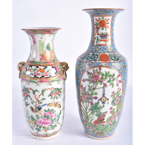 236 - TWO 19TH CENTURY CHINESE CANTON FAMILLE ROSE VASES. Largest 24 cm high. (2)