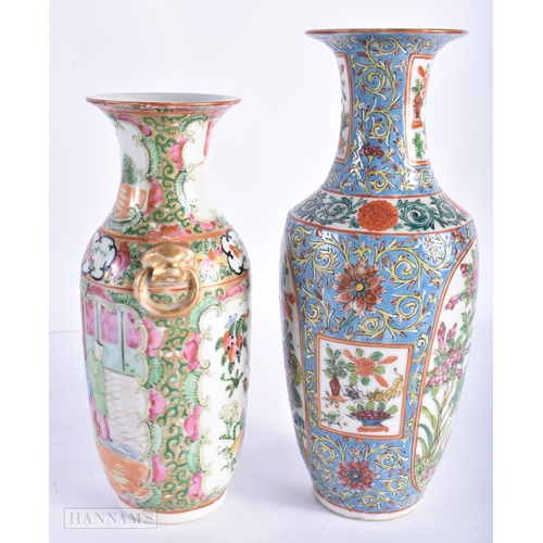 236 - TWO 19TH CENTURY CHINESE CANTON FAMILLE ROSE VASES. Largest 24 cm high. (2)