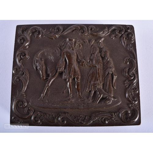 257 - AN UNUSUAL VICTORIAN DAGUERREOTYPE decorated with equestrian scenes. 13 cm x 11cm.