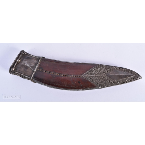 259 - A 19TH CENTURY INDIAN MIDDLE EASTERN SILVER MOUNTED LEATHER CASED KNIFE. 34 cm long.  We do not offe... 