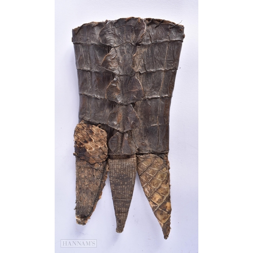 26 - AN ANTIQUE AFRICAN TRIBAL BONE AND CROCODILE SKIN KNIFE. 30 cm long.  We do not offer in-house shipp... 