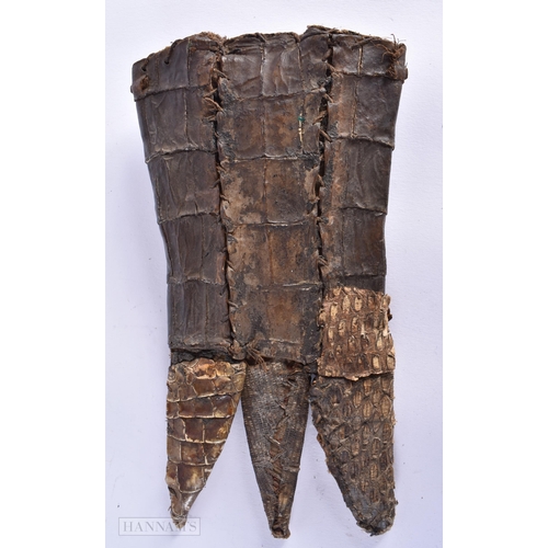 26 - AN ANTIQUE AFRICAN TRIBAL BONE AND CROCODILE SKIN KNIFE. 30 cm long.  We do not offer in-house shipp... 