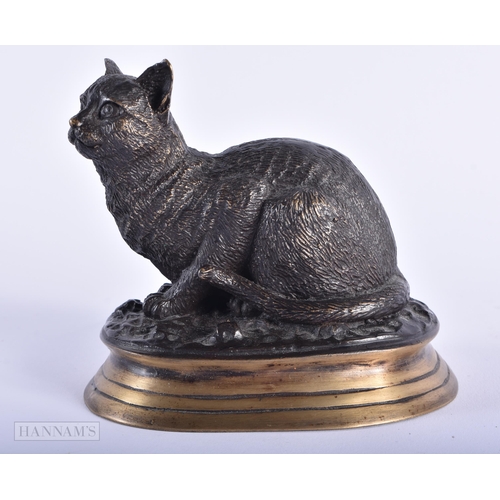 263 - A BRONZE FIGURE OF A CAT After Pierre Jules Mene. 12 cm x 12 cm.