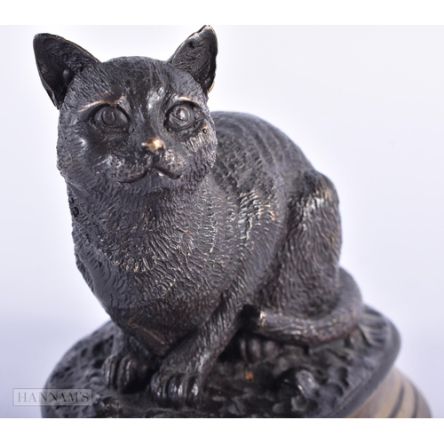 263 - A BRONZE FIGURE OF A CAT After Pierre Jules Mene. 12 cm x 12 cm.