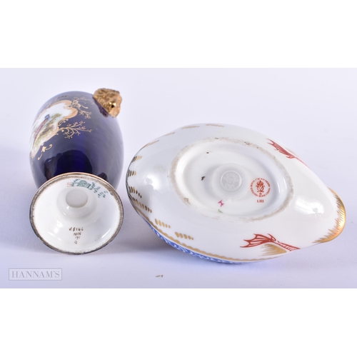 265 - AN 18TH CENTURY ENGLISH PORCELAIN SAUCER together with a Royal Crown Derby duck & a coalport vase. L... 