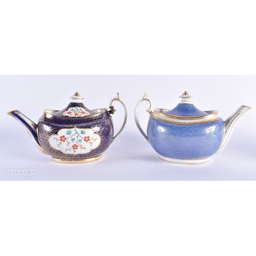 273 - FOUR 18TH/19TH CENTURY ENGLISH PORCELAIN TEAPOTS. Largest 24 cm wide. (4)