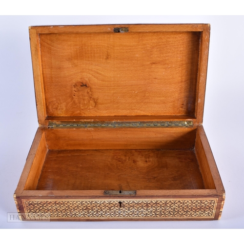 279 - TWO ANTIQUE SMOKING BOXES together with another two boxes. Largest 30 cm wide. (4)