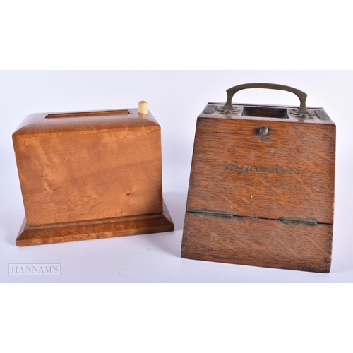 279 - TWO ANTIQUE SMOKING BOXES together with another two boxes. Largest 30 cm wide. (4)