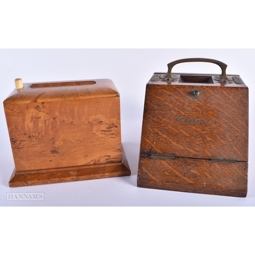 279 - TWO ANTIQUE SMOKING BOXES together with another two boxes. Largest 30 cm wide. (4)