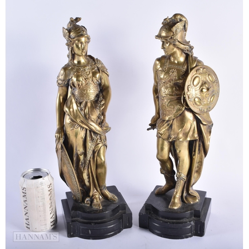 291 - A LARGE PAIR OF 19TH CENTURY EUROPEAN GRAND TOUR BRONZE FIGURES. 39 cm high.