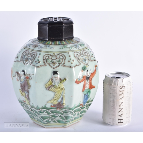 292 - A LARGE 19TH CENTURY CHINESE CELADON MOULDED PORCELAIN GINGER JAR Qing. 24 cm x 15cm.