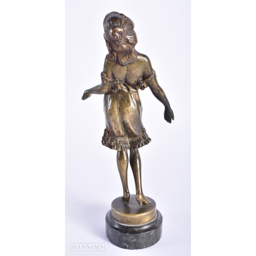 299 - AN ART DECO COLD PAINTED BRONZE FIGURE OF A SINGING FEMALE. 19 cm high.