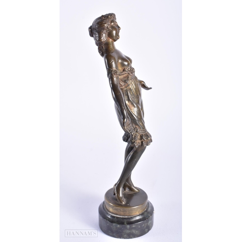 299 - AN ART DECO COLD PAINTED BRONZE FIGURE OF A SINGING FEMALE. 19 cm high.