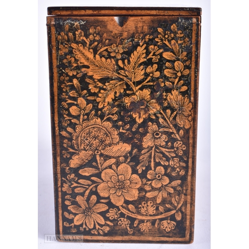 326 - AN EARLY REGENCY ENGLISH COUNTRY HOUSE PEN WORK TEA CADDY decorated with foliage and Chinoiserie sce... 