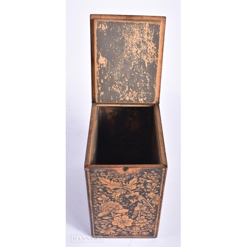 326 - AN EARLY REGENCY ENGLISH COUNTRY HOUSE PEN WORK TEA CADDY decorated with foliage and Chinoiserie sce... 