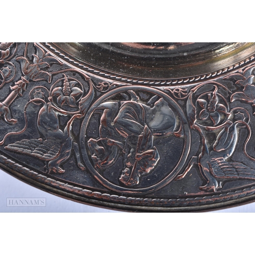 328 - A VICTORIAN ELKINGTON & CO SILVER PLATED CLASSICAL INKWELL decorated with animals and mythical scene... 