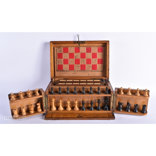 334 - A LOVELY LATE VICTORIAN CARVED OAK GAMING COMPENDIUM signed to interior Austin & Co Dublin, with mul... 