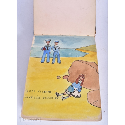 338 - A CHARMING 1920S WATERCOLOUR, AUTOGRAPH AND SOCIAL HISTORY ALBUM. Each page 16 cm x 12 cm.