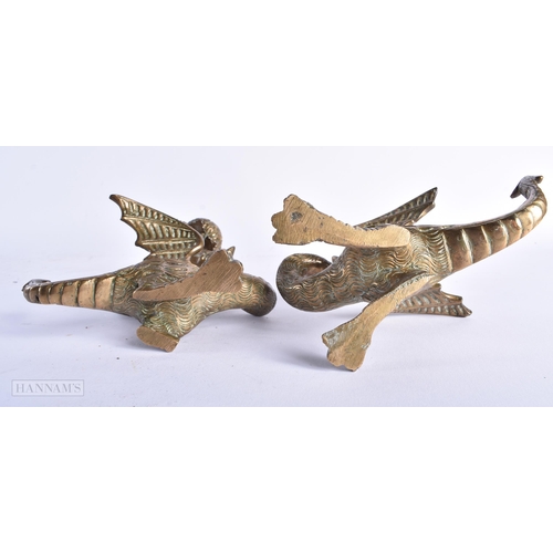 339 - A PAIR OF 19TH CENTURY EUROPEAN MYTHICAL BEAST BRONZE CANDLESTICKS. 18cm x 12 cm.