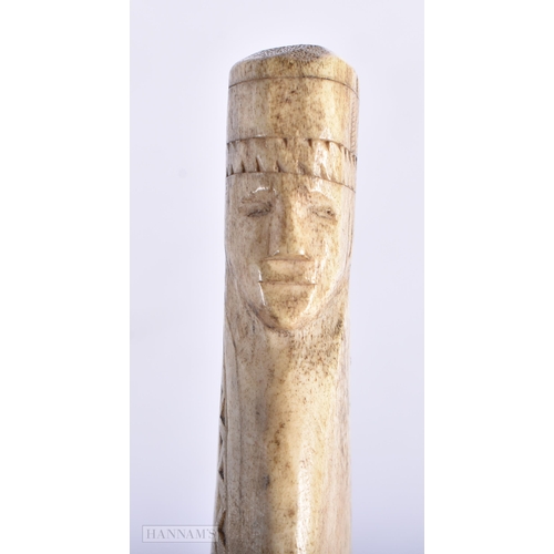 341 - AN ANTIQUE TRIBAL GREENLAND ESKIMO CARVED CARIBOU ANTLER KNIFE. 22cm long. We do not offer in-house ... 