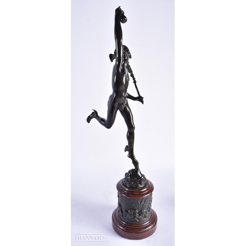 343 - A LARGE 19TH CENTURY EUROPEAN GRAND TOUR BRONZE FIGURE OF A MALE modelled upon a red marble base. 57... 