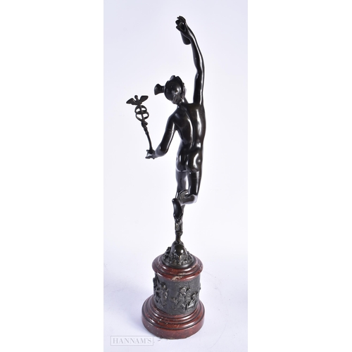 343 - A LARGE 19TH CENTURY EUROPEAN GRAND TOUR BRONZE FIGURE OF A MALE modelled upon a red marble base. 57... 