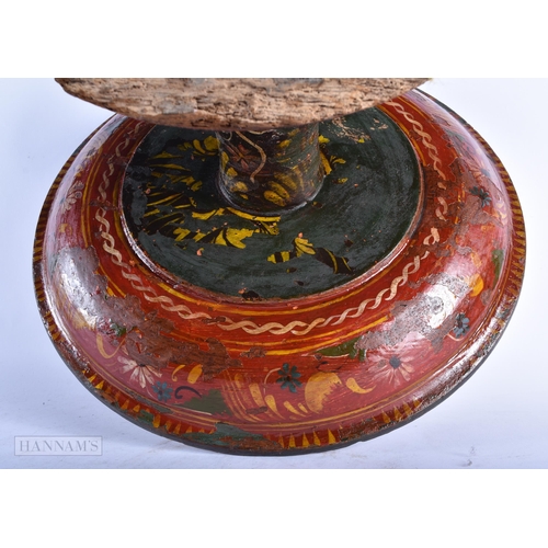 346 - AN ANTIQUE SWEDISH FOLK ART PAINTED WOOD PEDESTAL TAZZA. 42cm x 22cm.