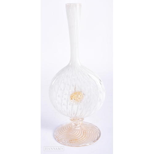 359 - A FINE ITALIAN OPAQUE WHITE AIR TWIST GLASS VASE upon a swirling base. 24 cm high.