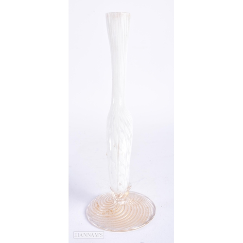 359 - A FINE ITALIAN OPAQUE WHITE AIR TWIST GLASS VASE upon a swirling base. 24 cm high.