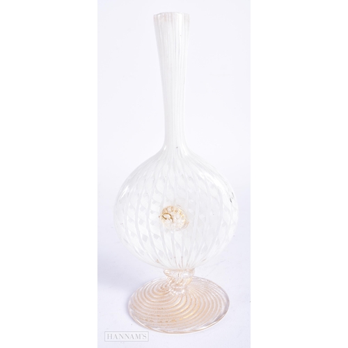 359 - A FINE ITALIAN OPAQUE WHITE AIR TWIST GLASS VASE upon a swirling base. 24 cm high.