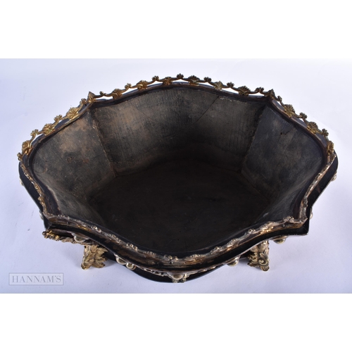 366 - A 19TH CENTURY FRENCH BURR WOOD AND BRONZE PLANTER overlaid with foliage. 32 cm x 22cm.