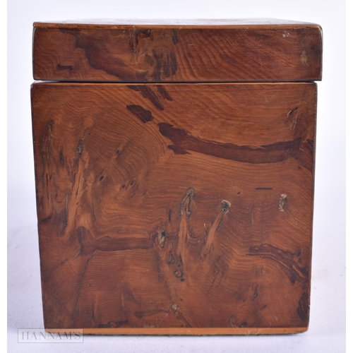 37 - A GEORGE III BURR WALNUT TEA CADDY. 15cm x 8 cm x 12 cm.