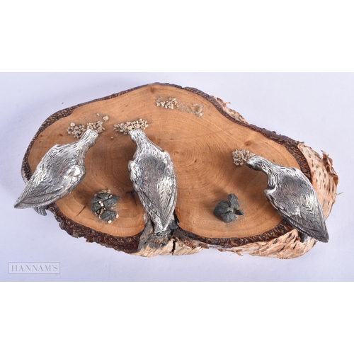 373 - A RARE VICTORIAN SILVER PLATED FIGURE OF A BIRD together with another figural group of birds feeding... 