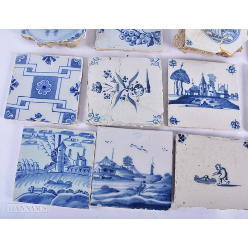 376 - A COLLECTION OF 18TH CENTURY AND LATER DELFT BLUE AND WHITE TILES. (qty)