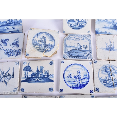 376 - A COLLECTION OF 18TH CENTURY AND LATER DELFT BLUE AND WHITE TILES. (qty)