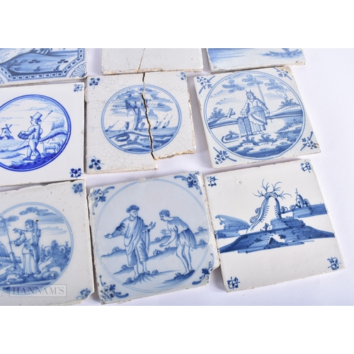 376 - A COLLECTION OF 18TH CENTURY AND LATER DELFT BLUE AND WHITE TILES. (qty)