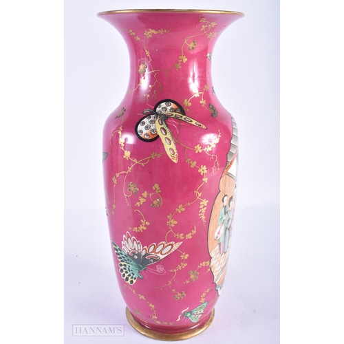 381 - AN UNUSUAL EARLY 19TH CENTURY ENGLISH POTTERY VASE painted in the Chinese Export Qianlong manner. 34... 