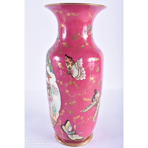 381 - AN UNUSUAL EARLY 19TH CENTURY ENGLISH POTTERY VASE painted in the Chinese Export Qianlong manner. 34... 