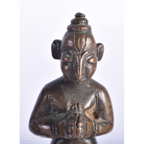 401 - A GROUP OF SIX 18TH/19TH CENTURY INDIAN BRONZE DEITIES. Largest 10 cm high. (6)