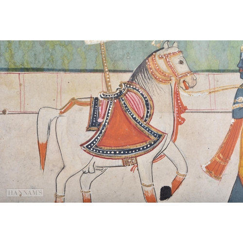 403 - THREE ANTIQUE INDIAN DEITY WATERCOLOURS. 36 cm x 28cm. (3)