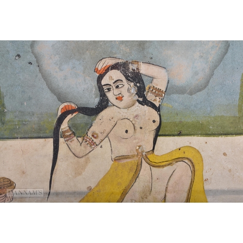 403 - THREE ANTIQUE INDIAN DEITY WATERCOLOURS. 36 cm x 28cm. (3)