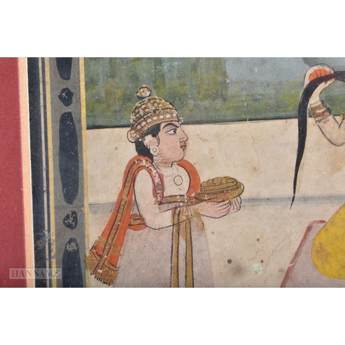 403 - THREE ANTIQUE INDIAN DEITY WATERCOLOURS. 36 cm x 28cm. (3)